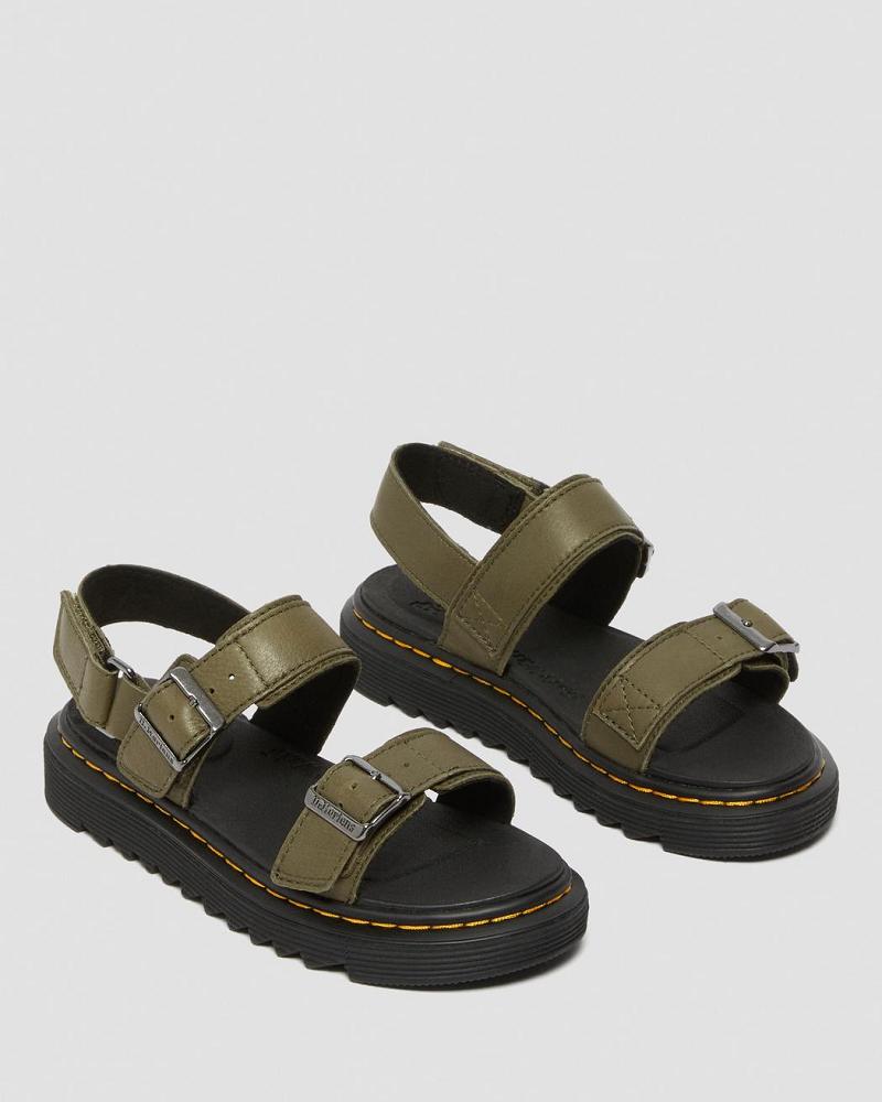 Olive Kids' Dr Martens Junior Kyle Leather Sandals | CA 722LIS